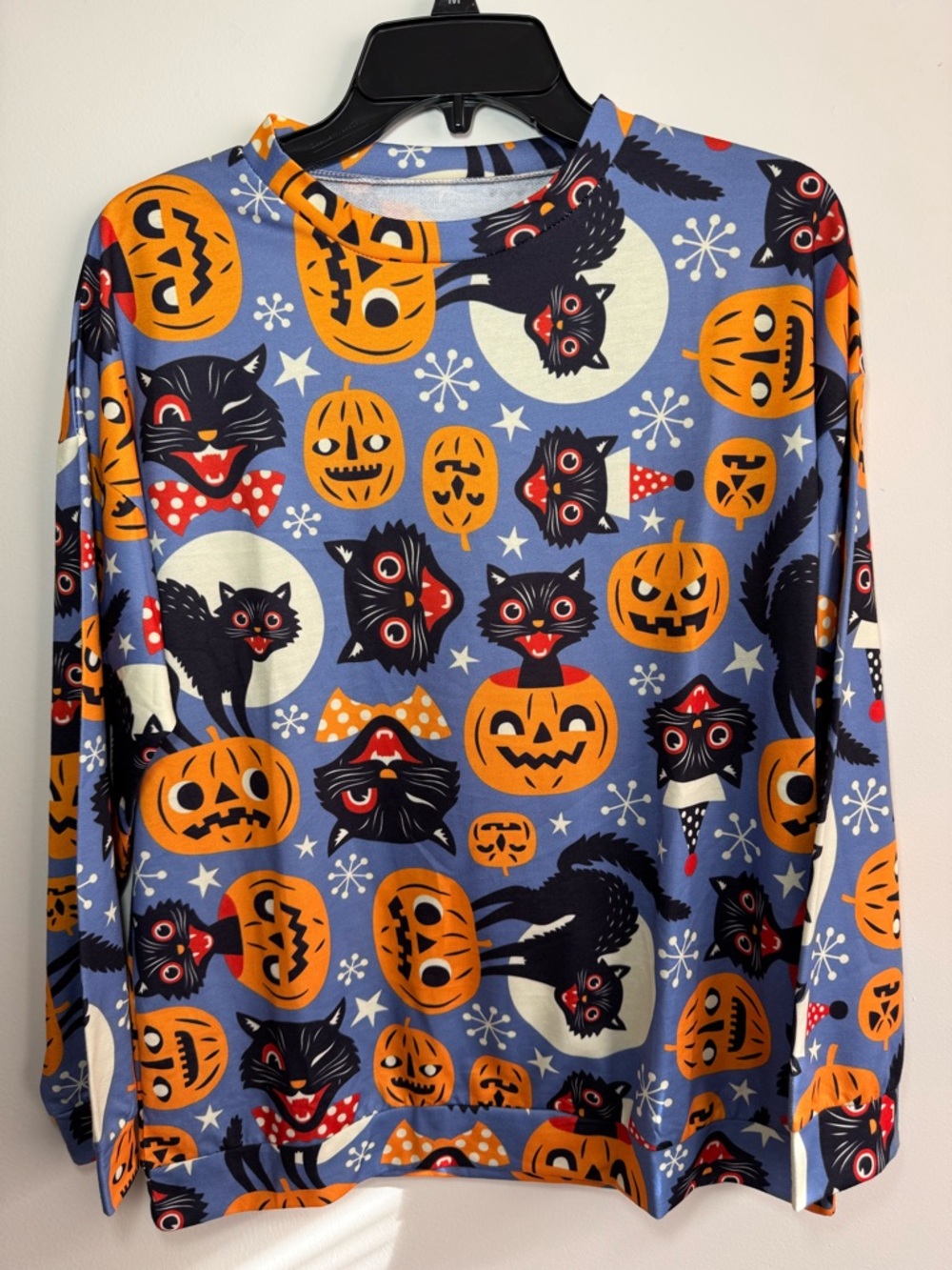 NEW Womens Vintage Halloween Cat Pumpkin Print Long Sleeve Shirt Size Medium